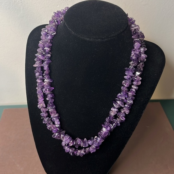 Genuine Purple Polished Amethyst Chip Stone Opera Necklace 18'' - Picture 1 of 7